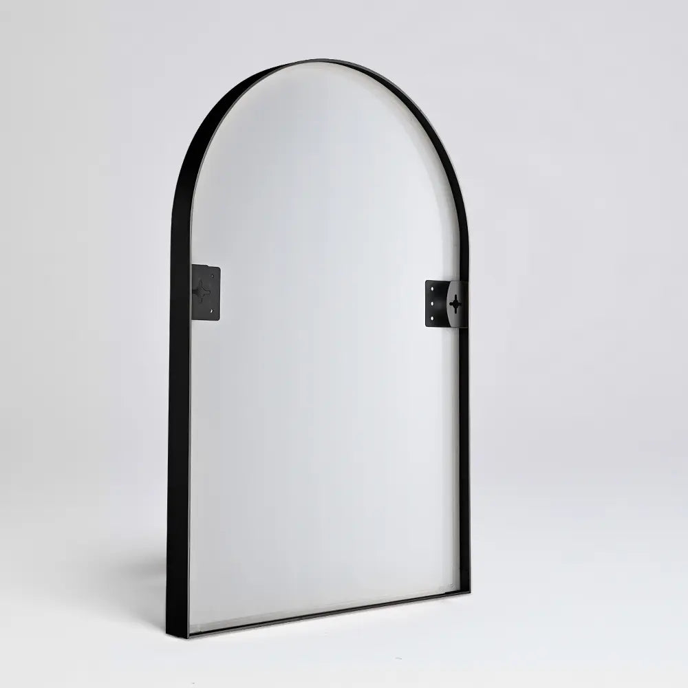 back view Stylish arched metal wall mirror