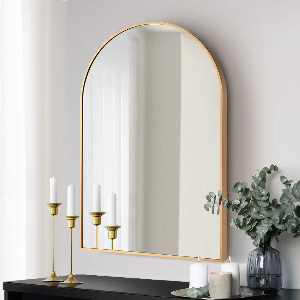 Tate arched color gold wall mirror in modern living room