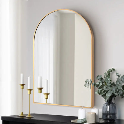 Tate arched color gold wall mirror in modern living room