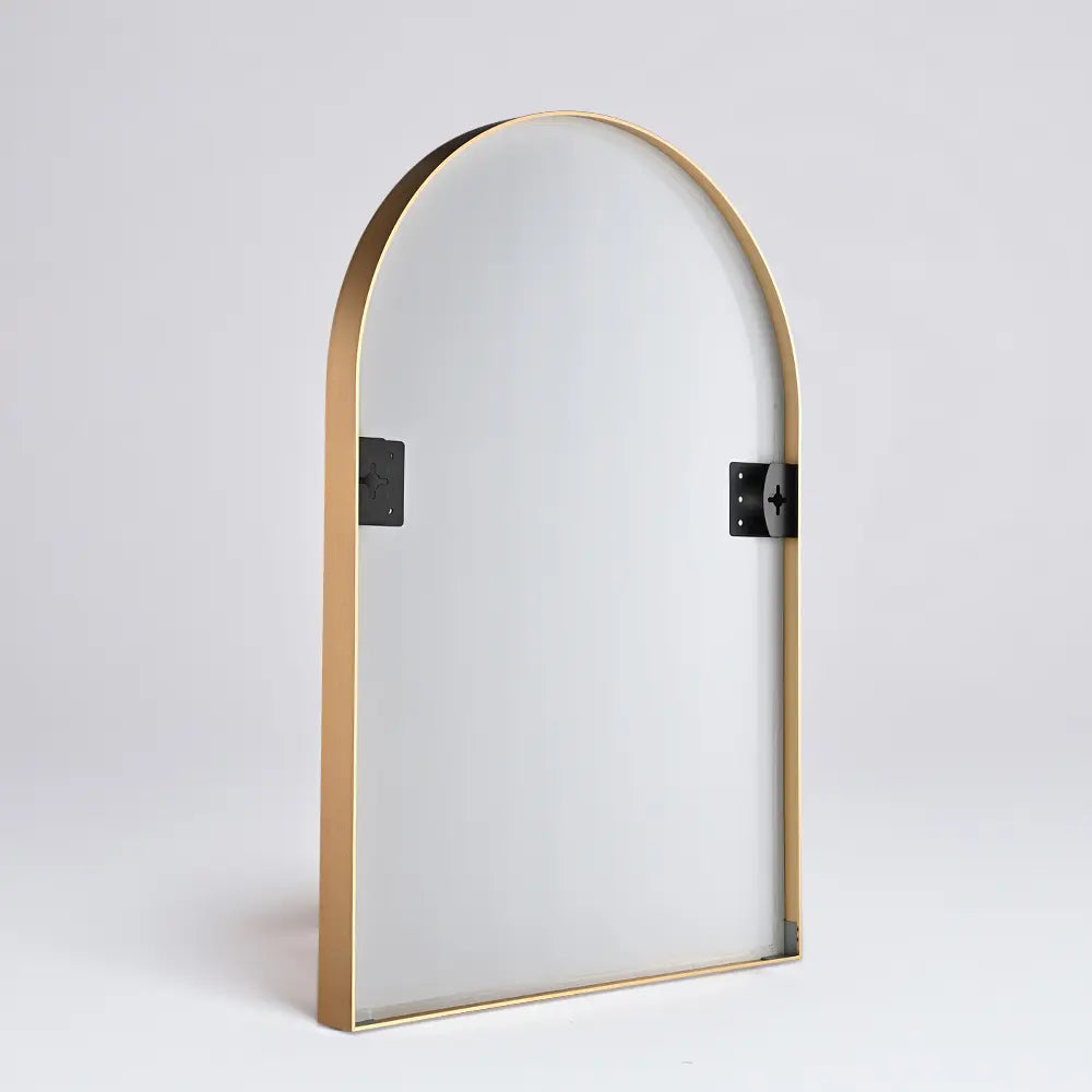 back view Stylish arched color gold wall mirror