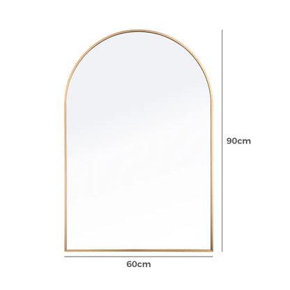 Tate metal color gold wall mirror reflecting natural light and dimensions