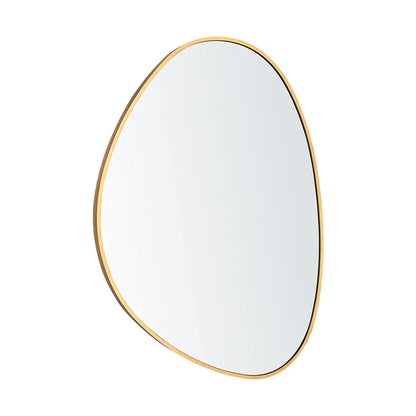 Unique asymmetrical wall mirror with metal frame in gold