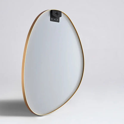 Decorative metal wall mirror with irregular shape back view in gold