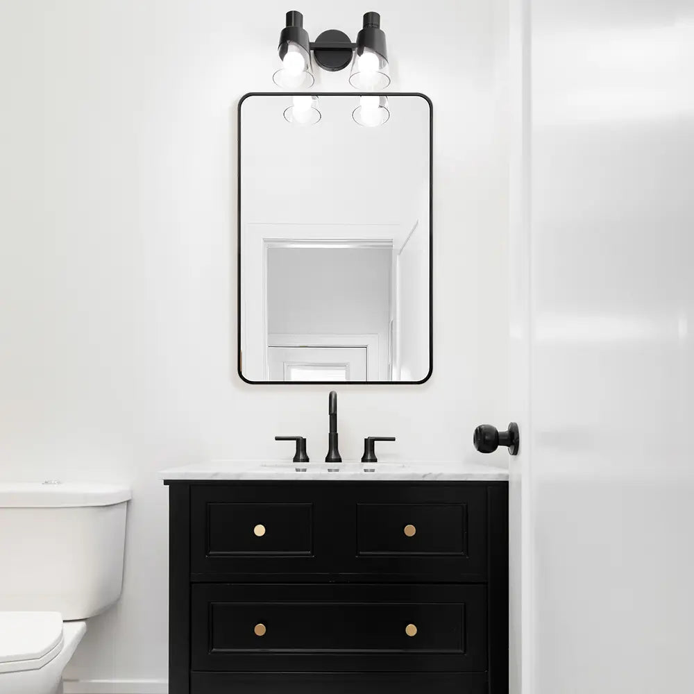 Minimalist rectangular wall mirror with metal frame in black