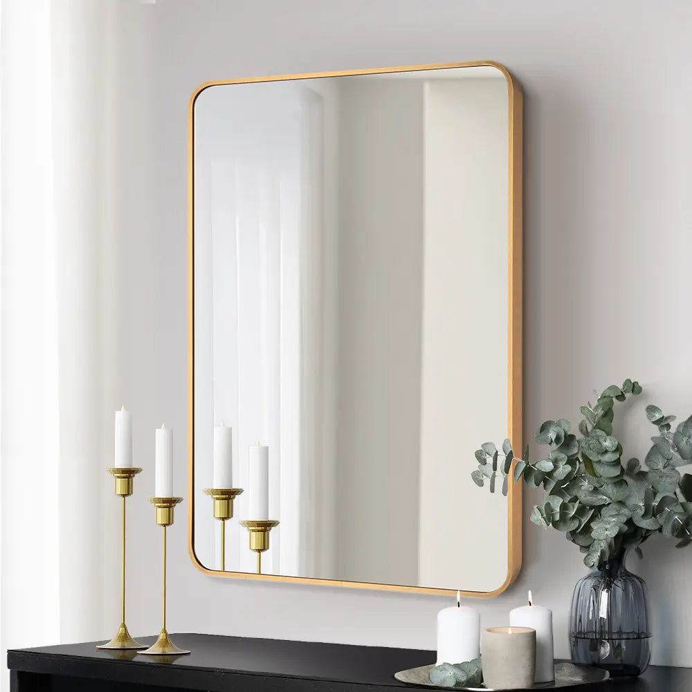 Tate rectangular metal wall mirror in modern living room