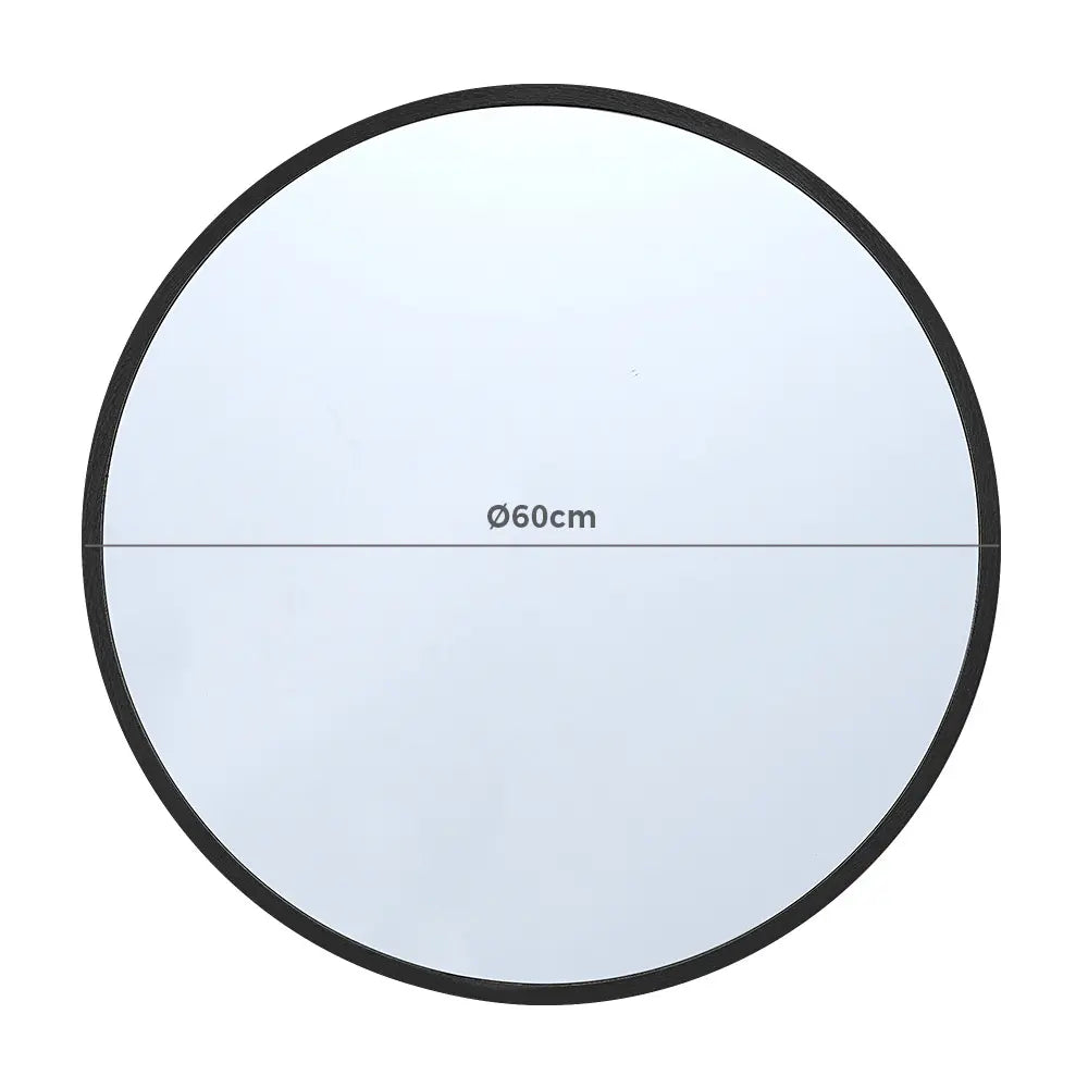 Close-up of round bathroom mirror with durable aluminium frame 60cm