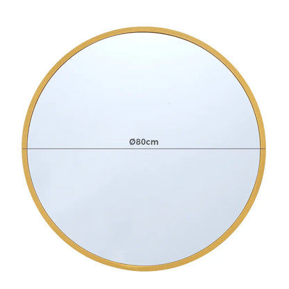 Close-up of round bathroom mirror with durable aluminium frame 80cm