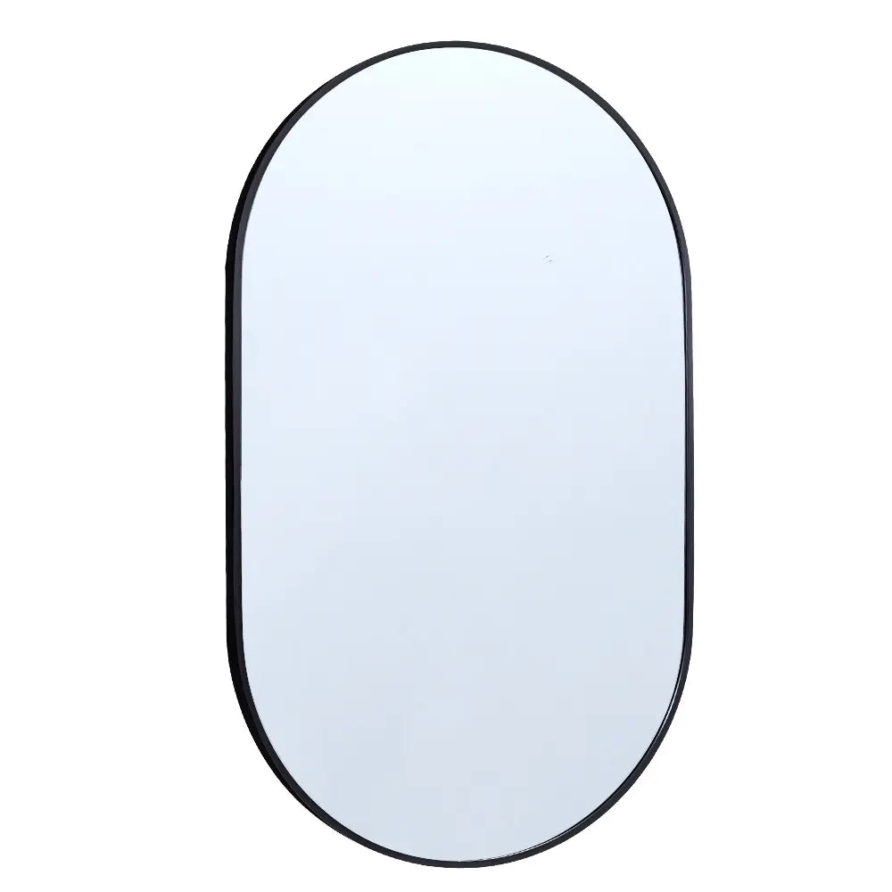 Oval bathroom vanity wall mirror with sleek aluminium frame in black