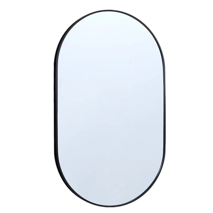 Oval bathroom vanity wall mirror with sleek aluminium frame in black