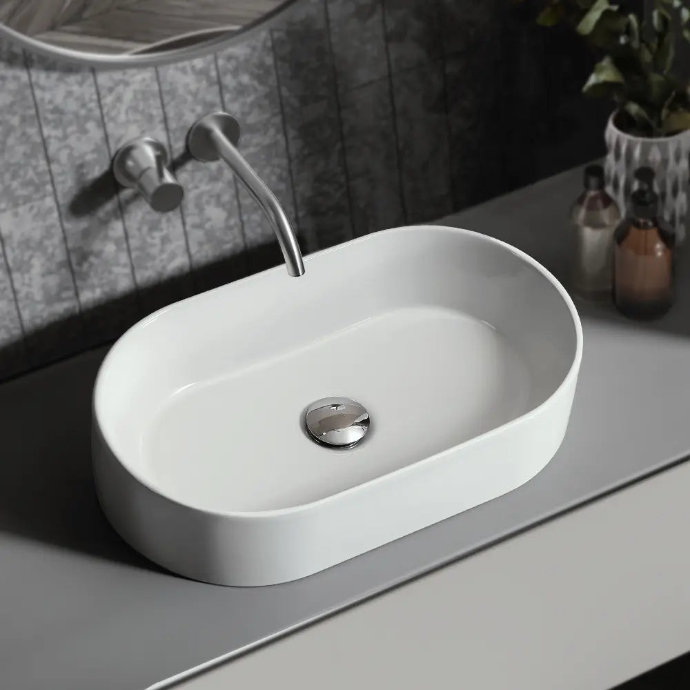 Sabina 525mm White Oval Ceramic Above Counter Basin