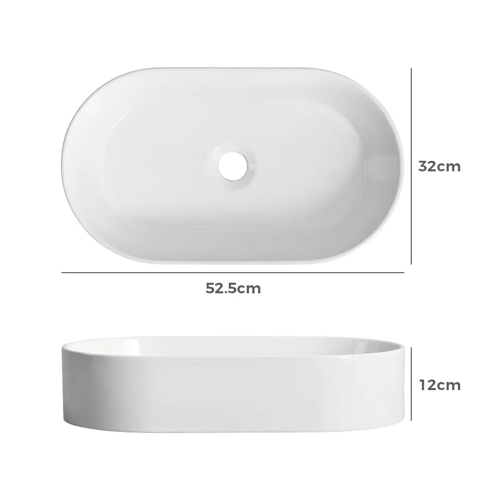 Sabina 525mm White Oval Ceramic Above Counter Basin