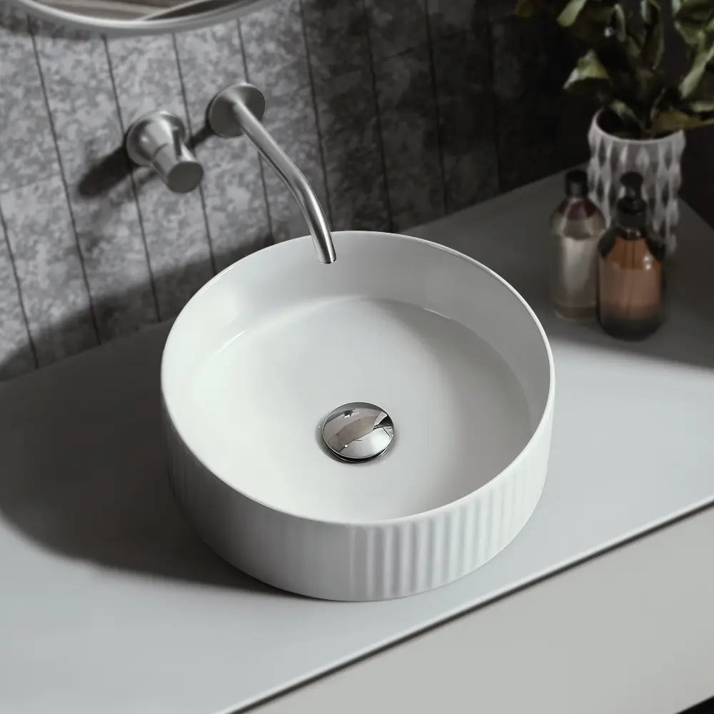 Kiora 360mm White Round Ceramic Above Counter Basin