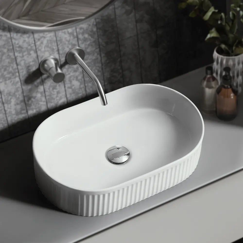 Kiora 500mm White Oval Ceramic Above Counter Basin