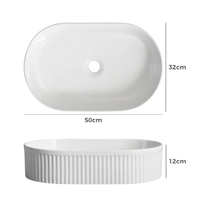 Kiora 500mm White Oval Ceramic Above Counter Basin