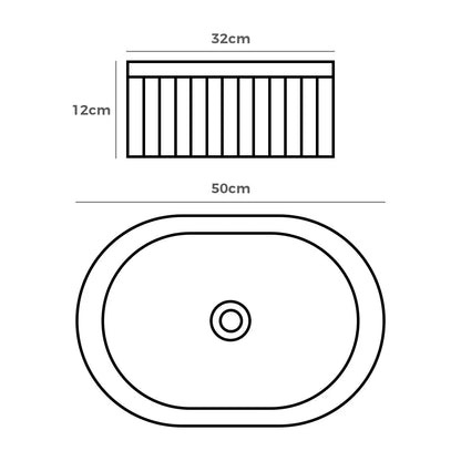 Kiora 500mm White Oval Ceramic Above Counter Basin