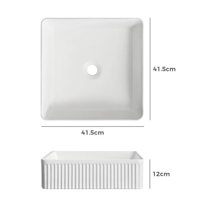 Kiora 415mm White Rectangular Above Counter Ceramic Basin