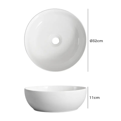 Sabina 320mm White Round Ceramic Above Counter Basin