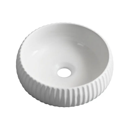 Felda 400mm White Round Fluted Ceramic Above Counter Basin