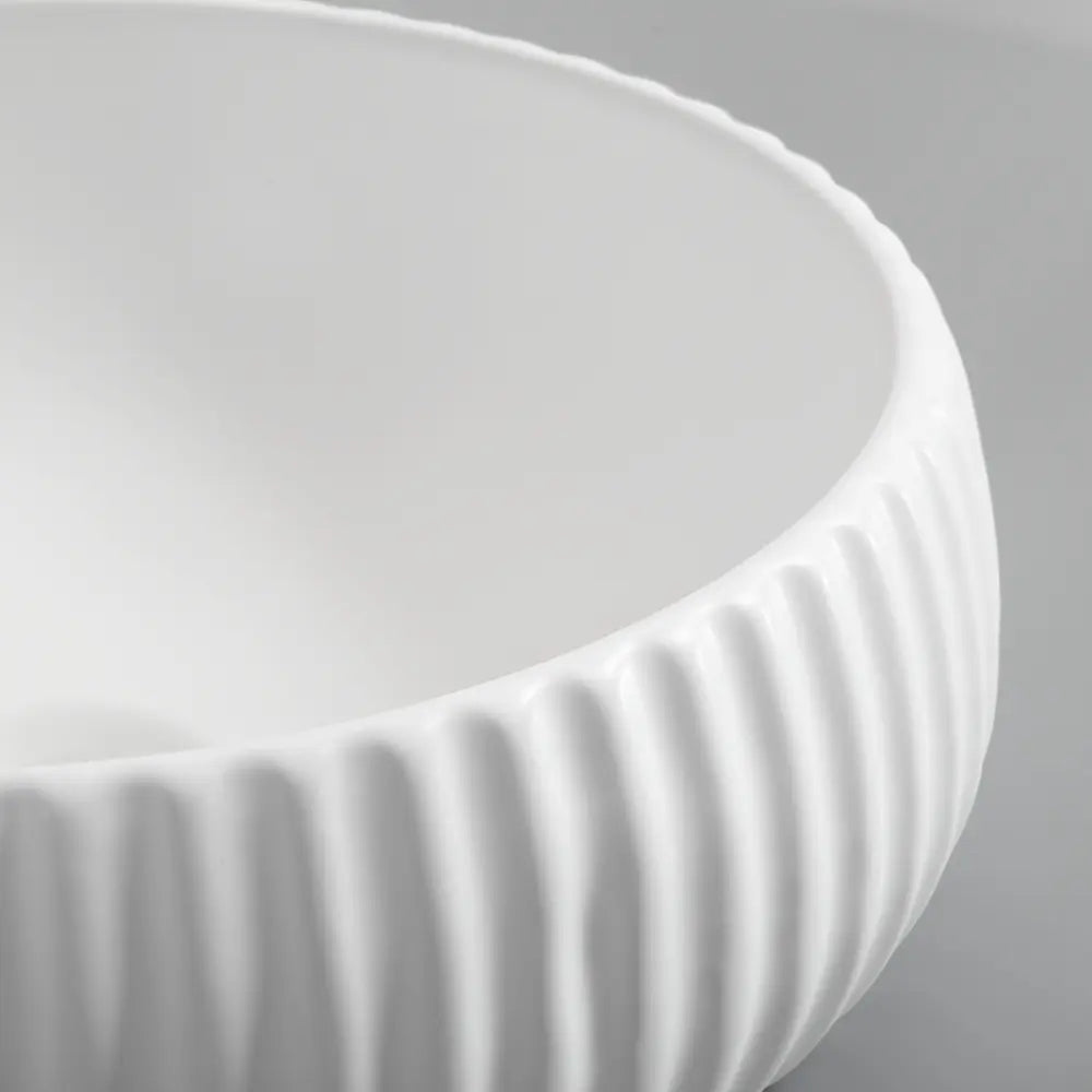 Felda 400mm White Round Fluted Ceramic Above Counter Basin