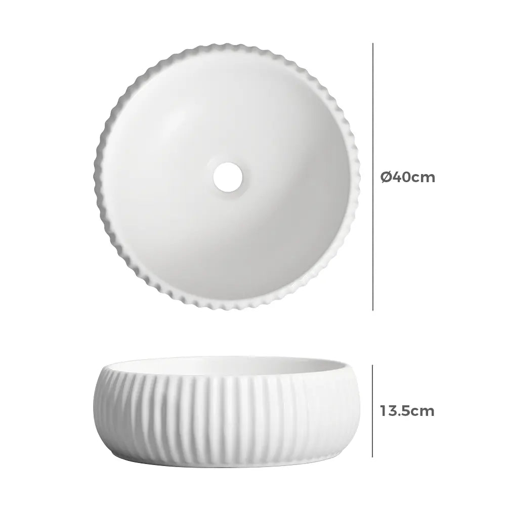 Felda 400mm White Round Fluted Ceramic Above Counter Basin