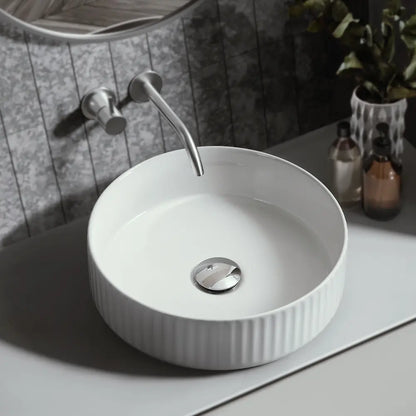 Marlo 360mm White Round Fluted Ceramic Above Counter Basin