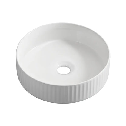 Marlo 360mm White Round Fluted Ceramic Above Counter Basin