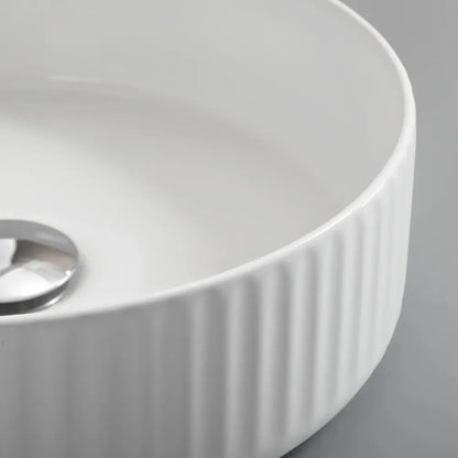 Marlo 360mm White Round Fluted Ceramic Above Counter Basin