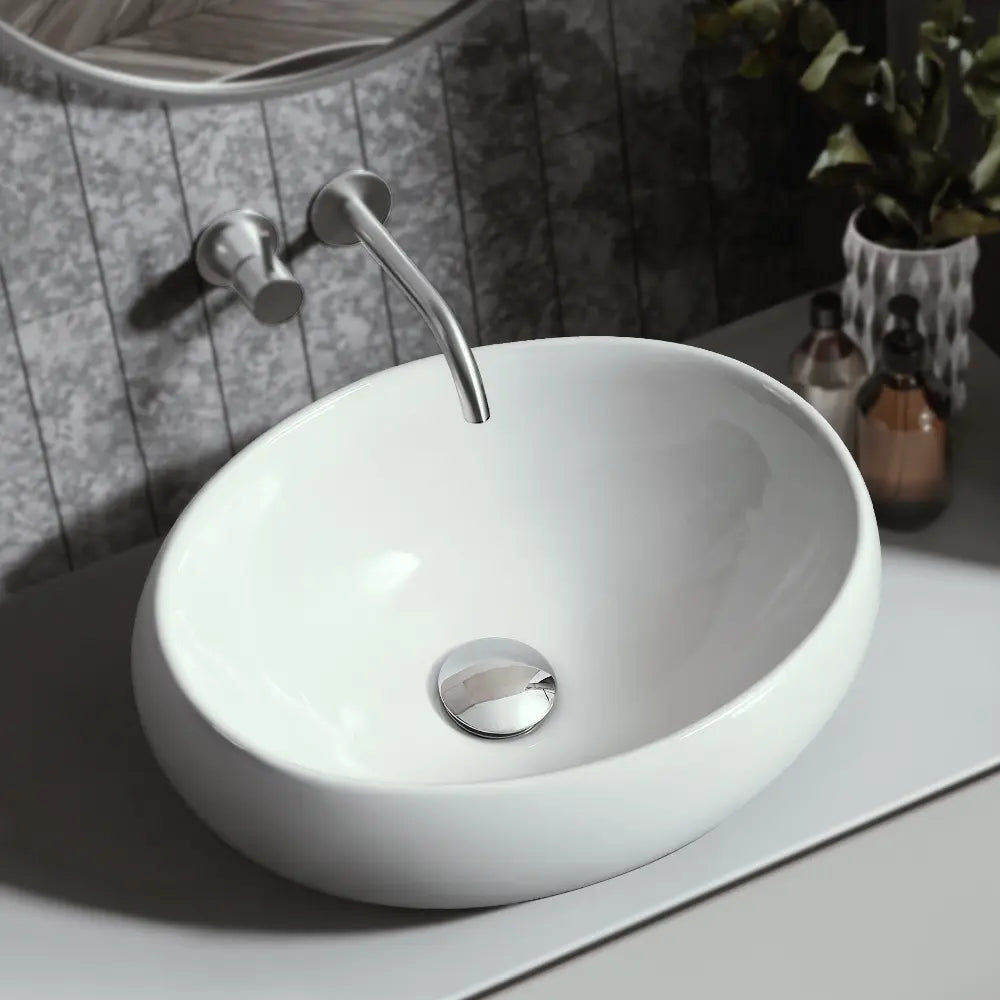 Sabina 410mm White Deep Oval Ceramic Above Counter Basin