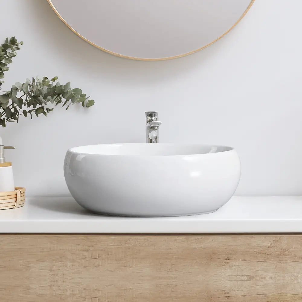 Sabina 410mm White Deep Oval Ceramic Above Counter Basin