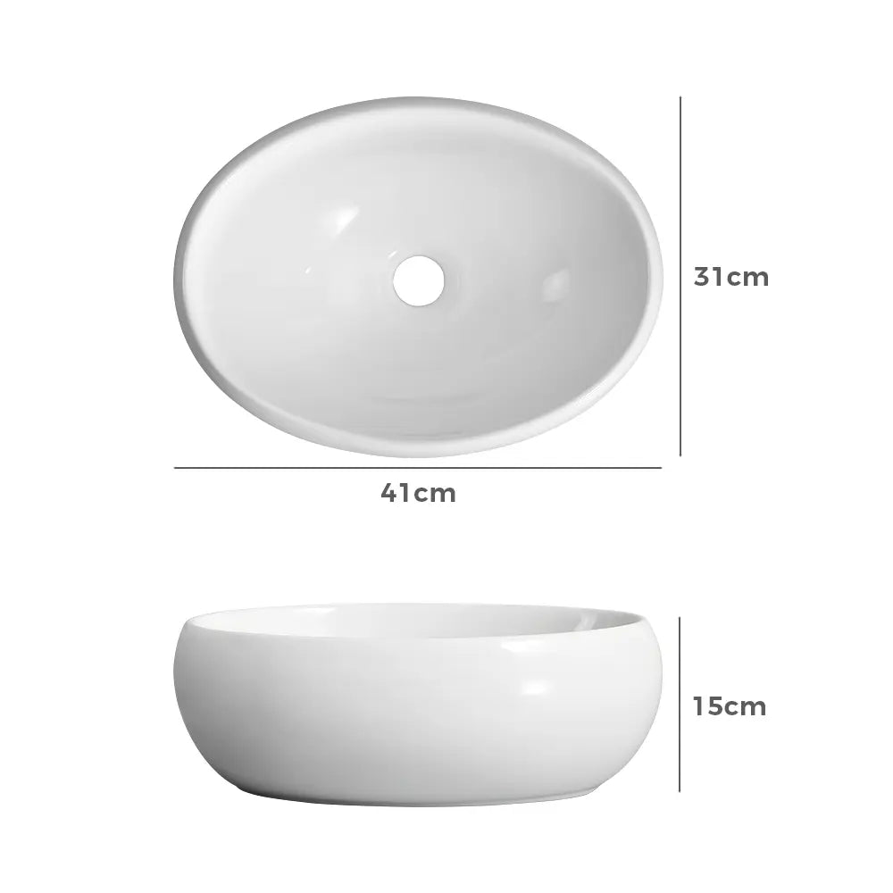 Sabina 410mm White Deep Oval Ceramic Above Counter Basin