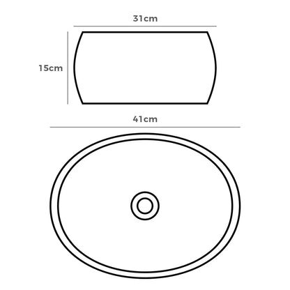 Sabina 410mm White Deep Oval Ceramic Above Counter Basin