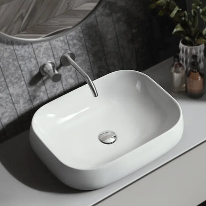 Sabina 610mm White Rectangular Above Counter Ceramic Basin