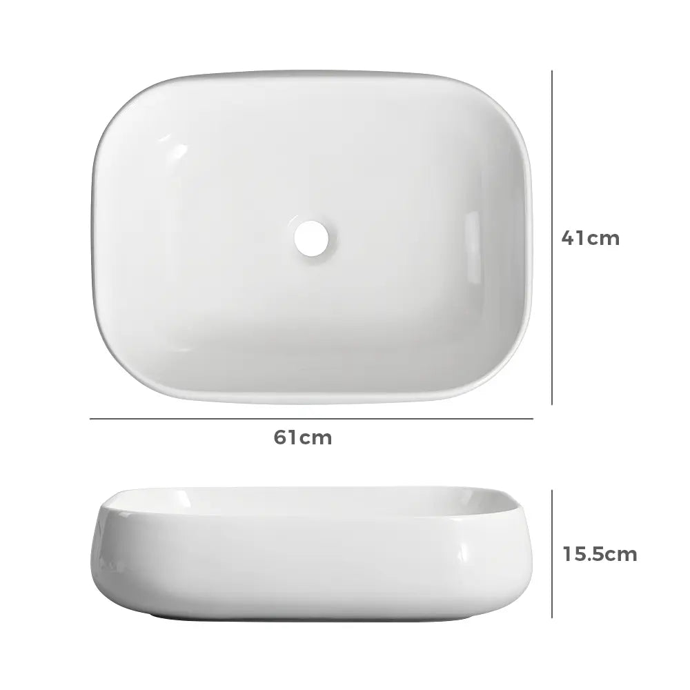 Sabina 610mm White Rectangular Above Counter Ceramic Basin