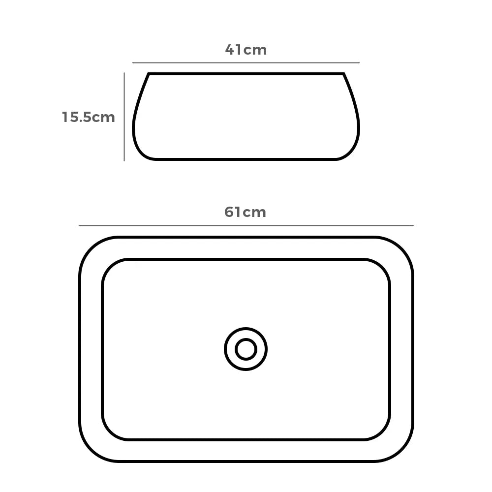 Sabina 610mm White Rectangular Above Counter Ceramic Basin