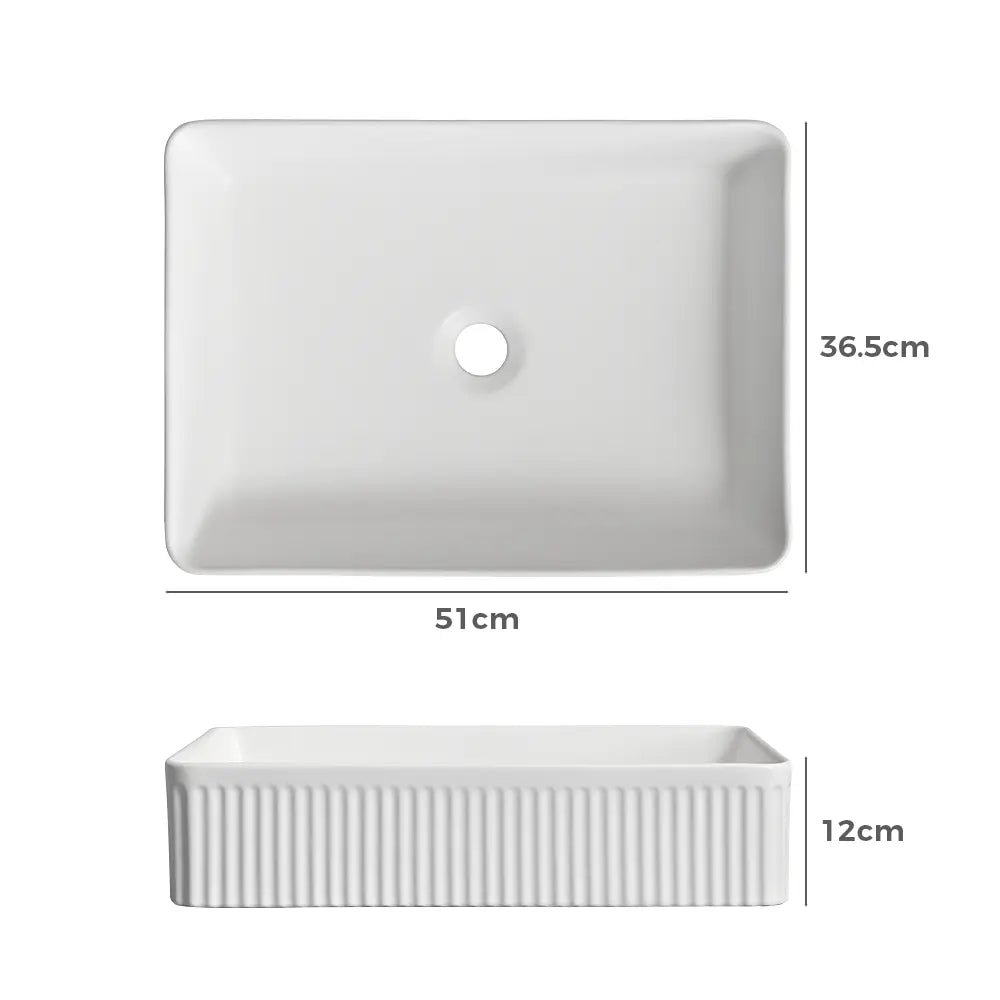 Nueva 510mm Matte Rectangle Ceramic Above Counter Basin