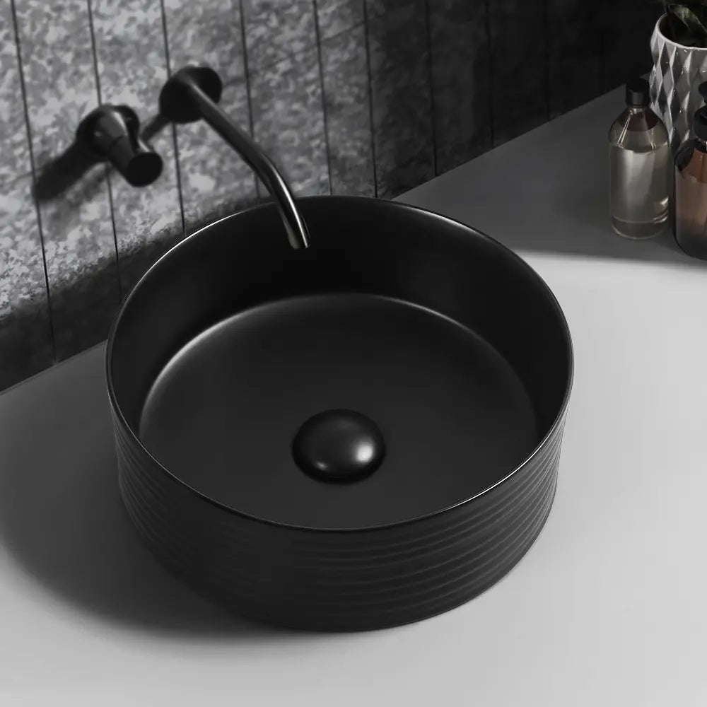 Amaroo 360mm Matte Black Round Ceramic Above Counter Basin