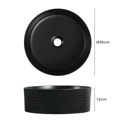 Amaroo 360mm Matte Black Round Ceramic Above Counter Basin