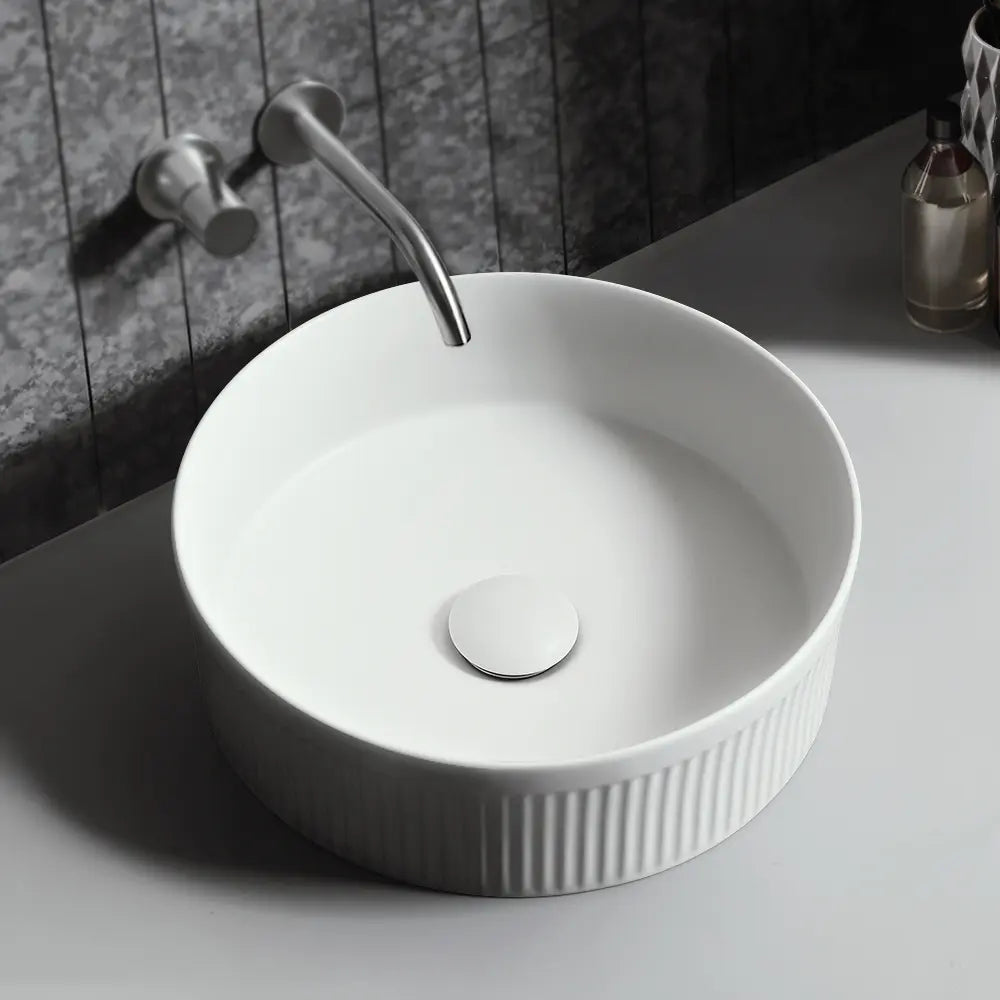 Nueva 365mm White Matte Round Ceramic Above Counter Basin