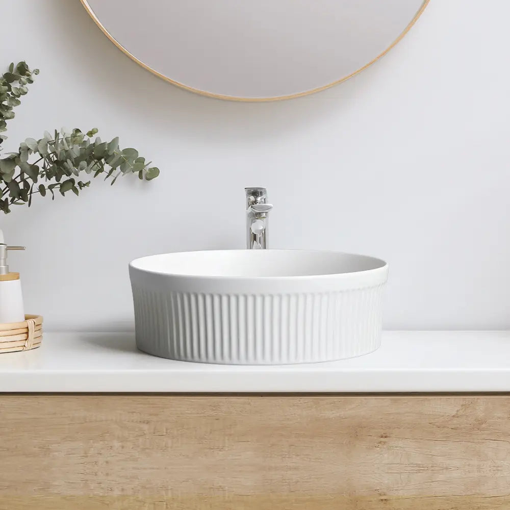 Nueva 365mm White Matte Round Ceramic Above Counter Basin