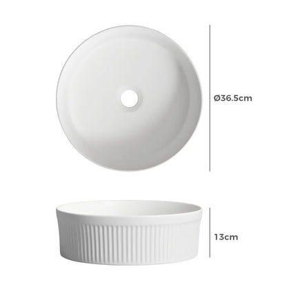 Nueva 365mm White Matte Round Ceramic Above Counter Basin