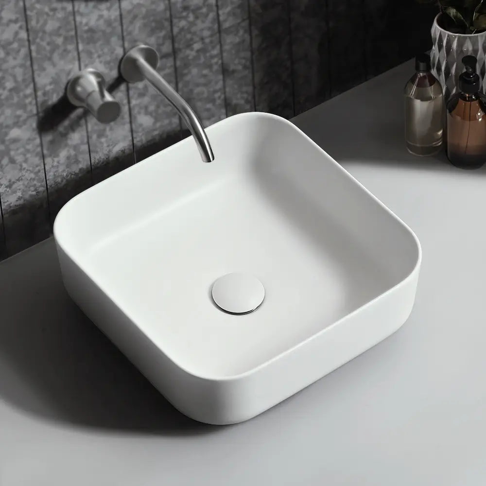 Quay 390mm Matte Square Ceramic Above Counter Basin