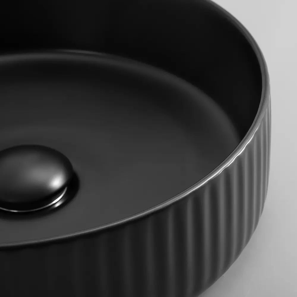 Kiora 360mm Black Matte Round Ceramic Above Counter Basin