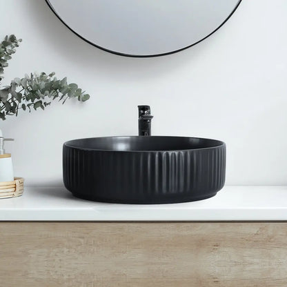 Kiora 360mm Black Matte Round Ceramic Above Counter Basin