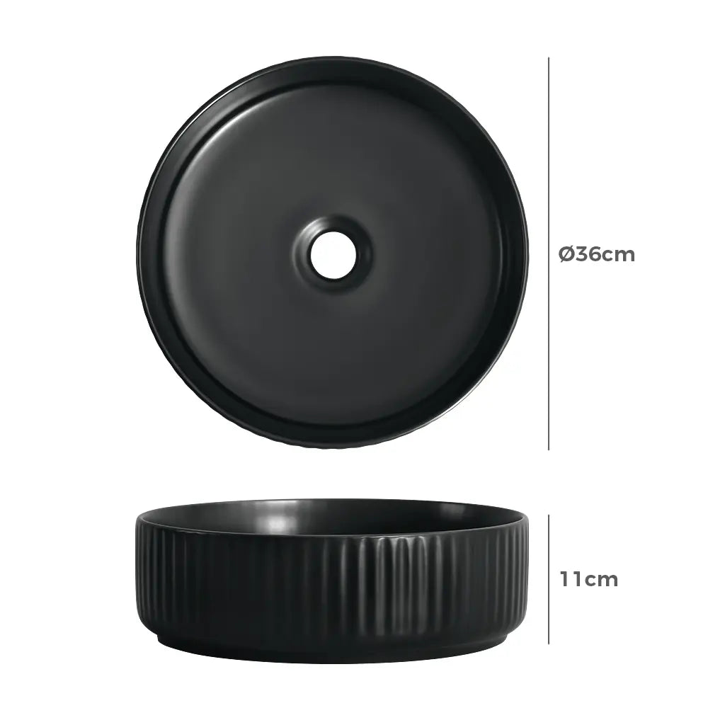 Kiora 360mm Black Matte Round Ceramic Above Counter Basin