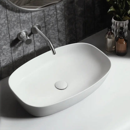 Quay 600mm Matte White Round-Edge Rectangular Ceramic Basin