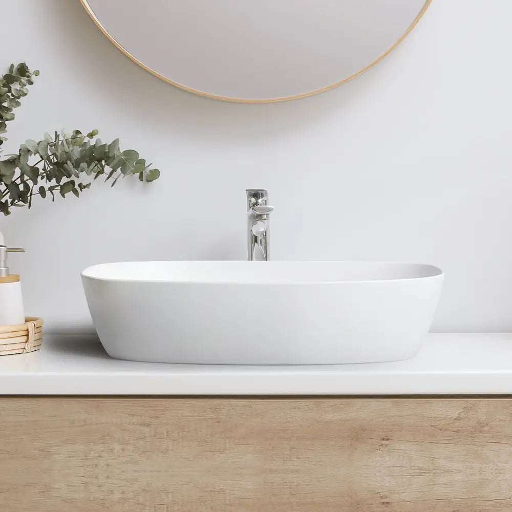 Quay 600mm Matte White Round-Edge Rectangular Ceramic Basin