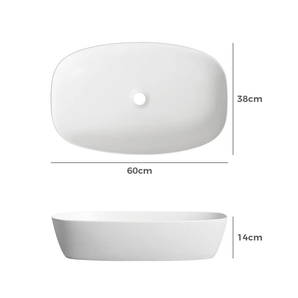 Quay 600mm Matte White Round-Edge Rectangular Ceramic Basin