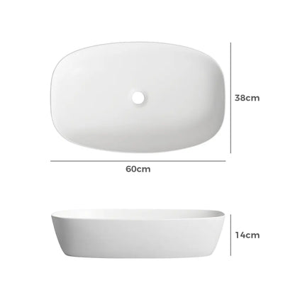 Quay 600mm Matte White Round-Edge Rectangular Ceramic Basin