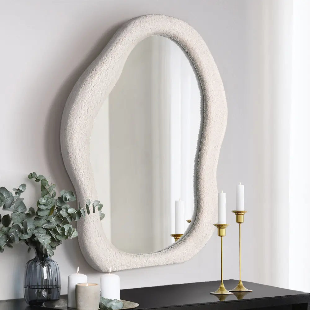 Mikko fabric wall mirror in a modern living room