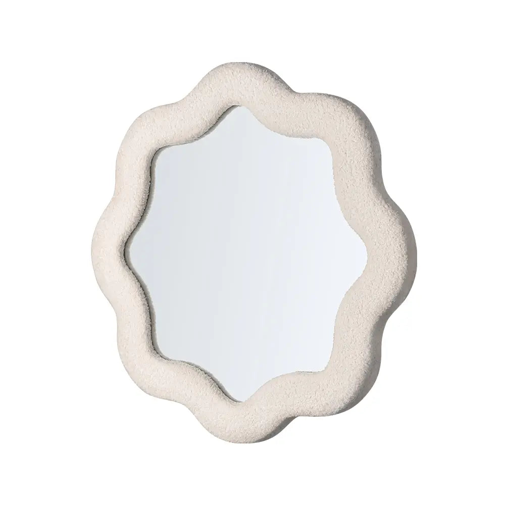 Artistic wall mirror with wavy fabric-wrapped frame